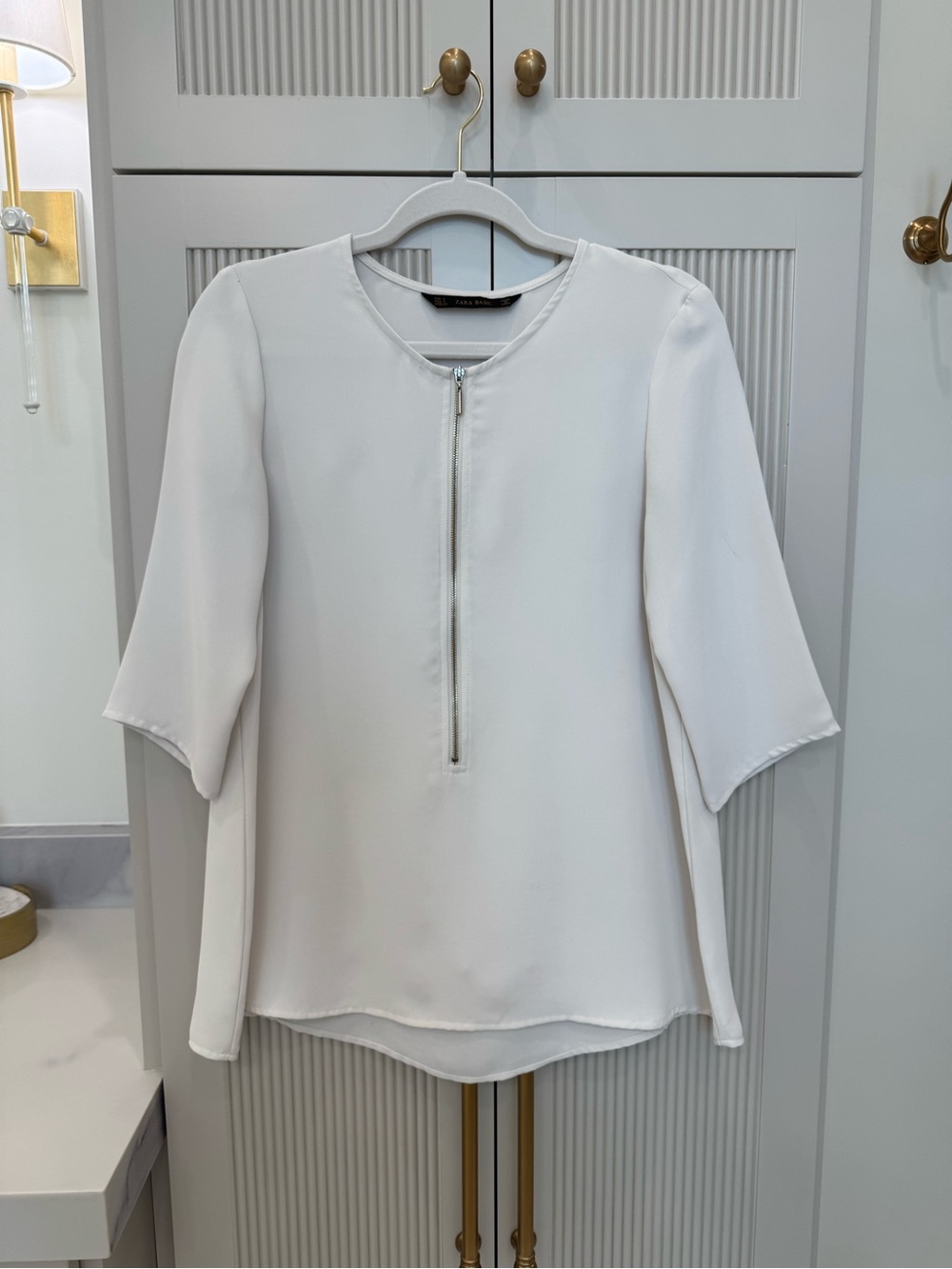 Zara Cream Zip-Front Blouse